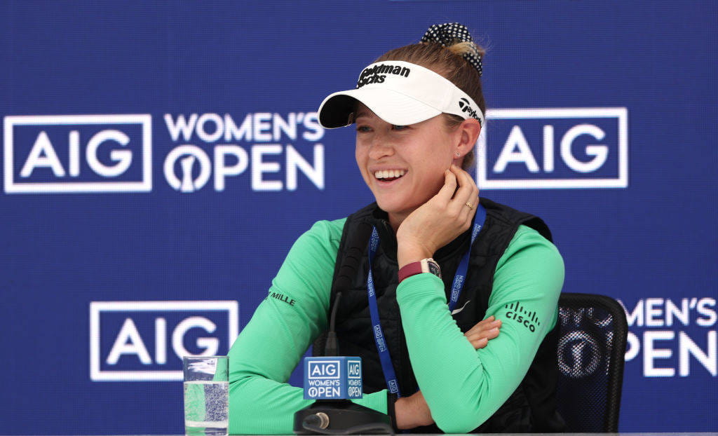 Nelly Korda speaks in her press conference before the 2023 AIG Women's Open